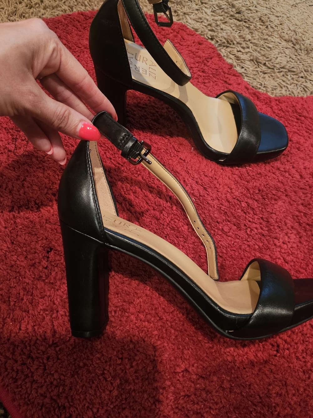 Naturalizer Black Block Heel Ankle Strap Sandals